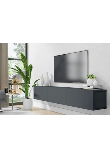 Beliz Tv Ünitesi Tv Sehpası Alt Modül Gri 200 cm Mdf