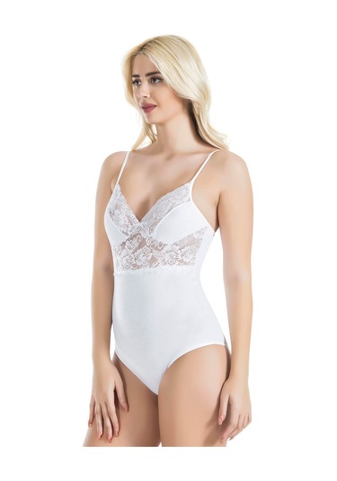 İp Askılı Dantelli Kadın Body 334 Beyaz