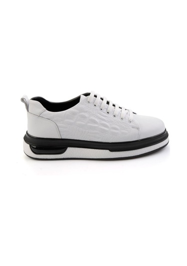 Bambi Beyaz Baskılı Hakiki Deri Erkek Sneaker E01811038003 Beyaz
