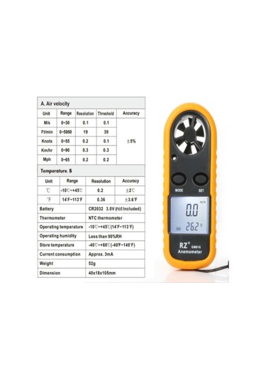 Rüzgar Hızı Ve Sıcaklık Ölçer Anemometre