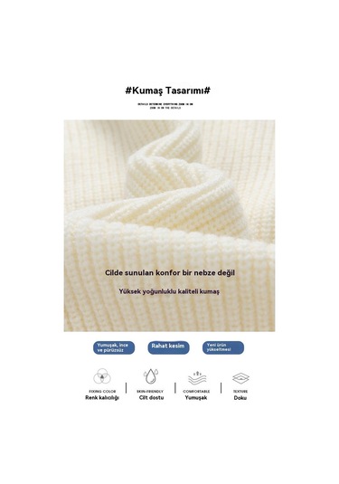 Yarım Balıkçı Yaka Düğmeli Kıvrık Etekli, Her Mevsime Uygun Erkek Kazağı Bej