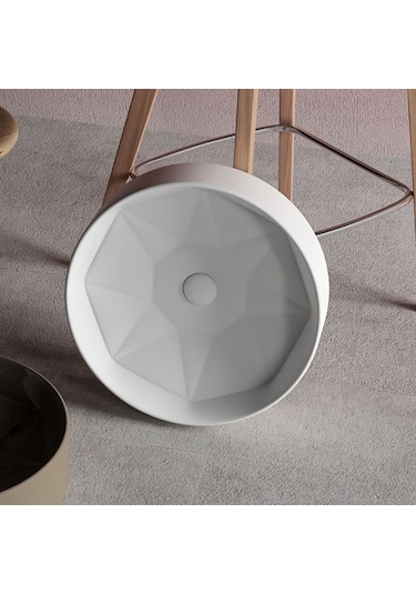 Lucco Diamante 42 CM Tezgah Üstü Yuvarlak Lavabo Beyaz