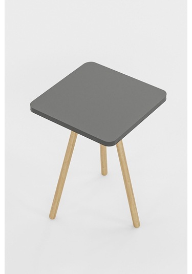 İntergo Kare Tasarımlı Ahşap Ayaklı Tekli Zigon Sehpa Antrasit Gri