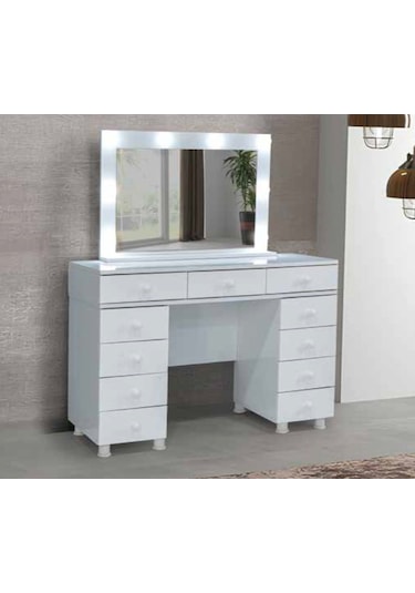 Kdl Beyaz Işıklı Makyaj Masası Beyaz