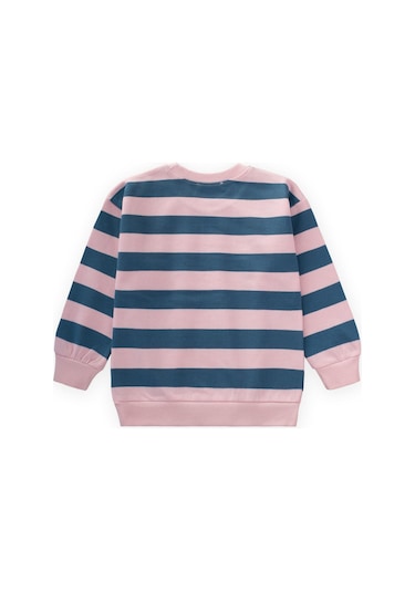 Cigit Çizgili Triko Sweatshırt 2-12 Yaş Mavi Pudra Mavi