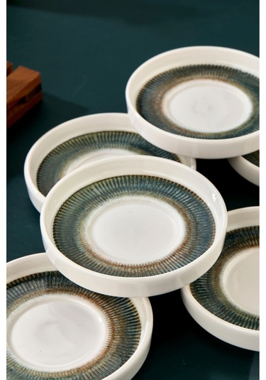 Cooker 6'lı Lyon Porselen Çay Tabağı Yeşil