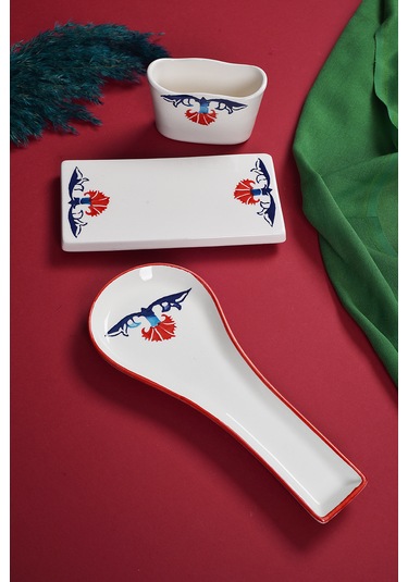 Piatti Naturali 3 Lü Mutfak Seti Çini Kaşık Altlığı Süngerlik Yağdanlık