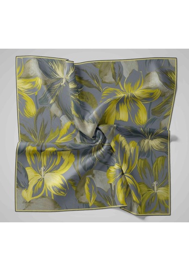 Silk Home Twill İpek Eşarp 11480-82 Füme, Asit, Butter Yellow, Koyu Yeşil