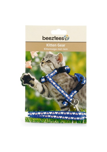 Beeztees Yavru Kedi Göğüs Tasması Ve Gezdirme Kayışı 120cm, Mavi, 16-25cm Boyun, 23-36cm Göğüs