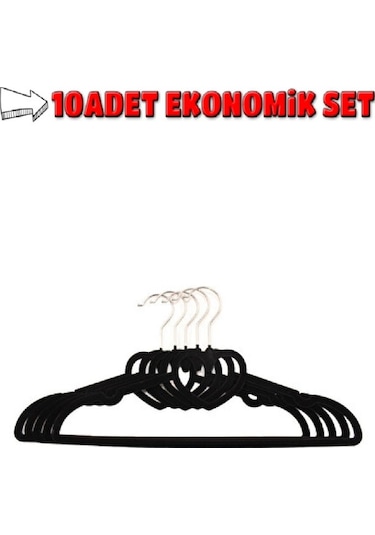 10 Adet Premium Kadife Pantolon Elbise Askısı Yüksek Kalite Siyah Mh01 Siyah
