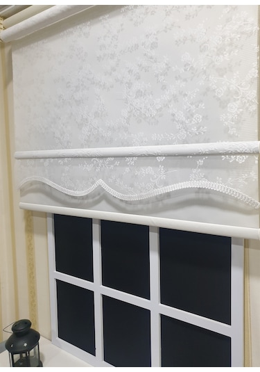 Storburada Beyaz Tül Ve Ekru Stor Çift Mekanizmalı Stor Perde Alüminyum Kasalı Stb4003 Beyaz