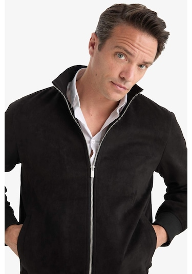 Defacto Slim Fit Dar Kesim Dik Yaka Fermuarlı Süet Mont D1524ax25aubk27 Siyah