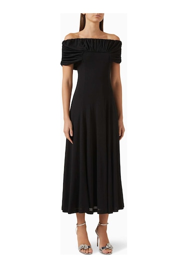 Eegen Studio Rahat Fitli Marrgot Örgü Midi Elbise - Off Shoulder, Şık Ve Çok Yönlü Tasarım Siyah