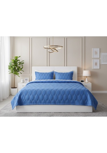 Star Tek Kişilik Yatak Örtüsü Mavi Mavi