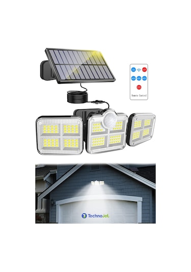 Technojet 122 Ledli Solar Güneş Enerjili Kumandalı Hareket Sensörlü Bahçe Aydınlatma Sokak Lambası Çok Renkli