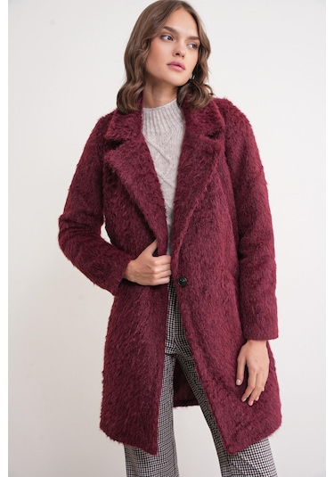 Mixray 4746 Kadın Uzun Tüylü Manto Bordo