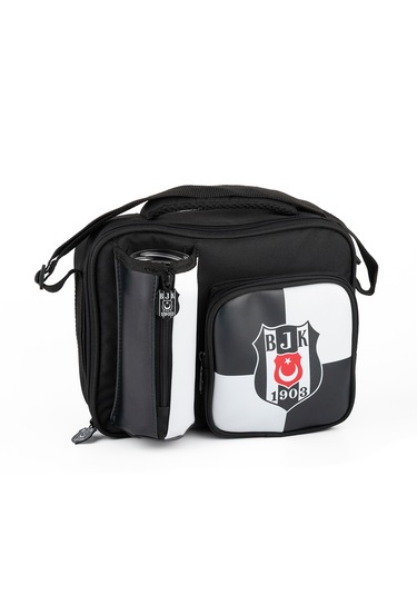 Beşiktaş Bjk 1903 Logo Desenli Suni Deri Beslenme Çantası Siyah