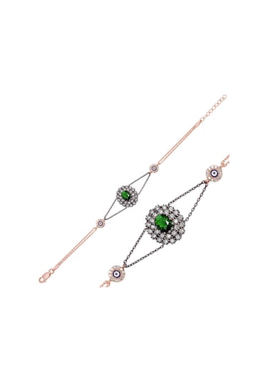 Casera's Gümüş Rose Yeşil Taşlı Otantik Kadın Bileklik Csr2181483 Gümüş