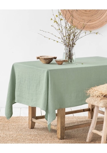 Wellstil Premium Keten Masa Örtüsü Adaçayı Yeşili