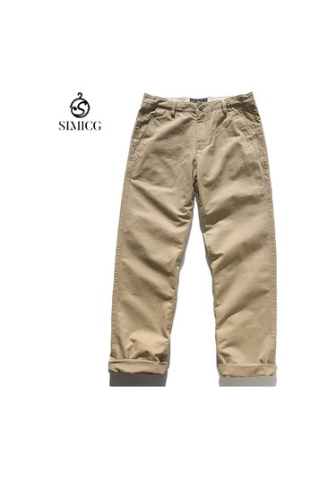 Yeni Düz Sert Gündelik Retro Erkek Pantolonu Haki