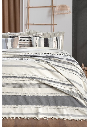 Sarev Reyna Siyah Çift Kişilik %100 Pamuk Yatak Örtüsü Siyah