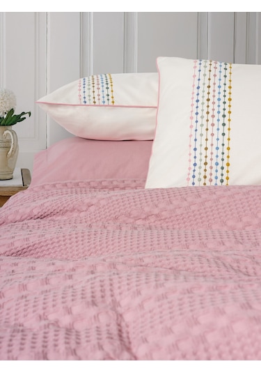 Cotton Box Aura Tek Kişilik Pike Takımı Pebble Pembe Pembe