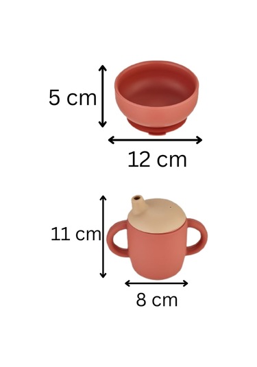 2'li Silikon Bebek Beslenme Seti / Mama Kasesi / Bebek Bardağı - Kiremit Rengi Kiremit