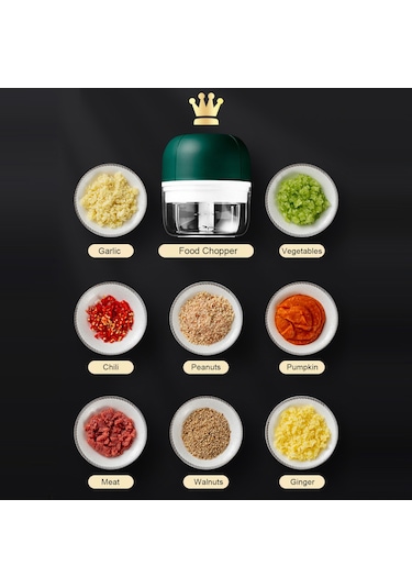 Gajeena Büyük Boy Usb Şarjlı Çelik Bıçaklı Elektrikli Yemek Processoru - Bebek Yemeği, Sarımsak, Et Ve Sebzeler İçin Yeşil