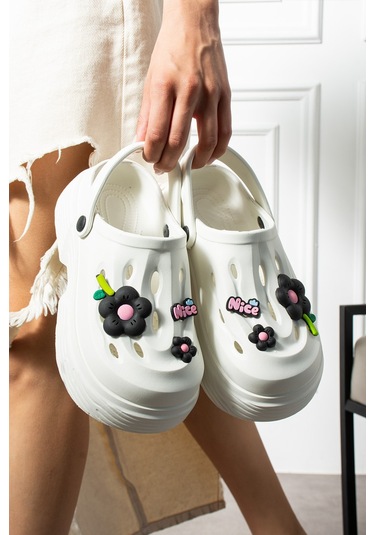 Modafrato Nays Dolgu Taban Kadın Terlik Yüksek Platform Plaj Deniz Havuz Terliği Beyaz