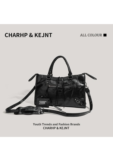 Charhp&kejnt Perçin Motosiklet Çantası Baidu Moda Omuz Askılı Çanta Kadın Siyah