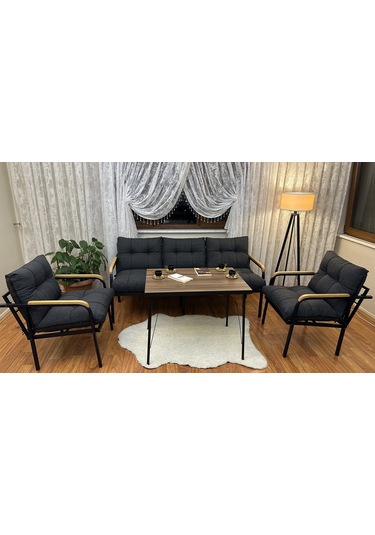 Modern Style Home Modern Sarıyer Balkon, Bahçe, Cafe - Metal Kanepe Koltuk Takımı - 3+1+1+masa Antrasit Modernk025 Antrasit