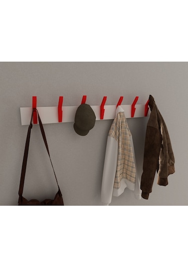 Hepsi3boyutlu Modern Duvar & Kapı Kanca Askılık - 7 Adet Kırmızı Kanca Askılık - Model No : 3 Kırmızı