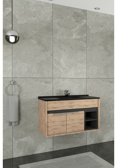 Napoli 85 Cm Siyah Lavabolu Alt Modül - Dorado Antrasit