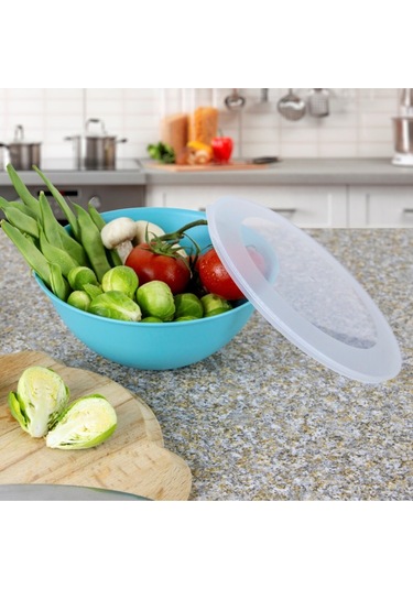 Ceronni Lunar Kapaklı Kase 3lü Set 3lt 2lt 1lt Turkuaz Turkuaz