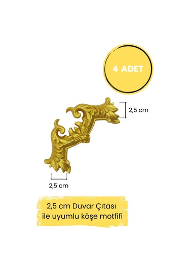 Diecor Dekoratif Polimer 2,5 Cm Duvar Çıtası Uyumlu Köşe Motifi Gold 2,5 Cm Model:xa27