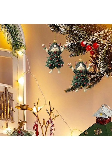 Dianziye Kedi Şekilli Akrilik Noel Ağaç Özelliği - Zarf, Araba Ve Kapı Dekorasyonu - Dayanıklı Ve Şık Tasarım