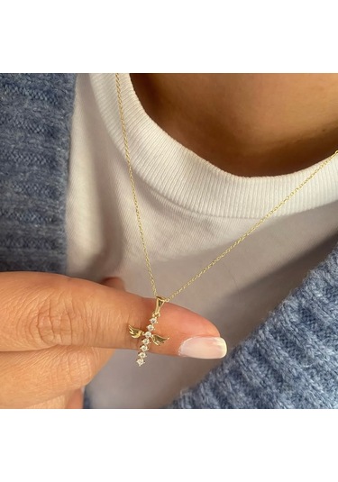 Simurg Jewellery 14k Altın Melek Kanatlı Taşlı Kolye