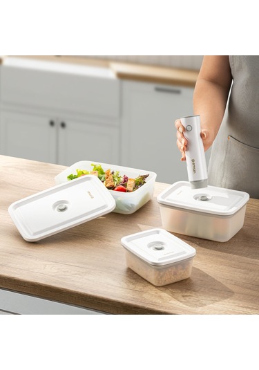 Emsan Freshlock Vakum Makineli 3'lü Saklama Kabı Beyaz