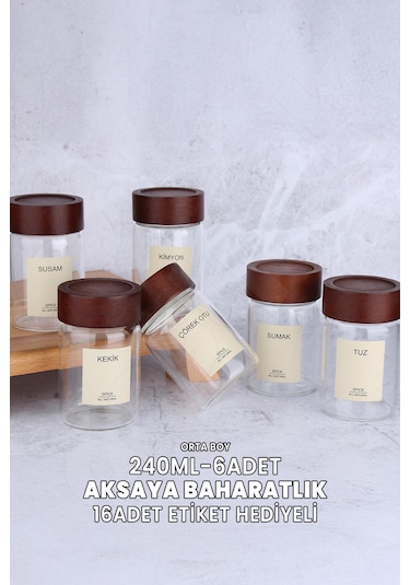 Akasya 6 Adet 240 Ml Cam Baharatlık - Akasya Rengi - Yuvarlak Çok Renkli