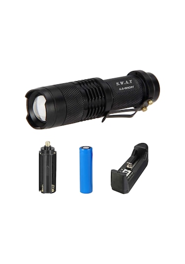 SWAT US-Ghost 3W Zoom Şarjlı Led El Feneri Siyah