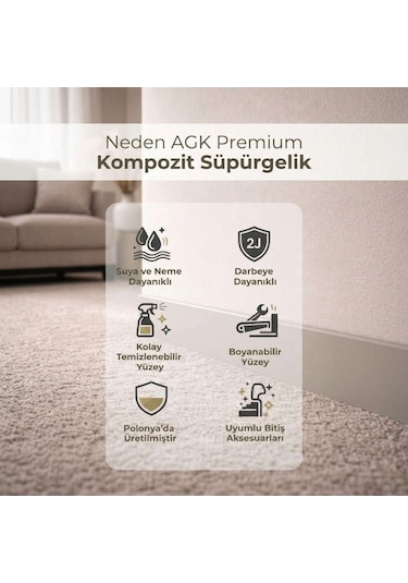 Espumo Kompozit Süpürgelik 8 cm Kaşmir | Suya Dayanıklı Parke Duvar Süpürgelik 2,40 m ESP207 -