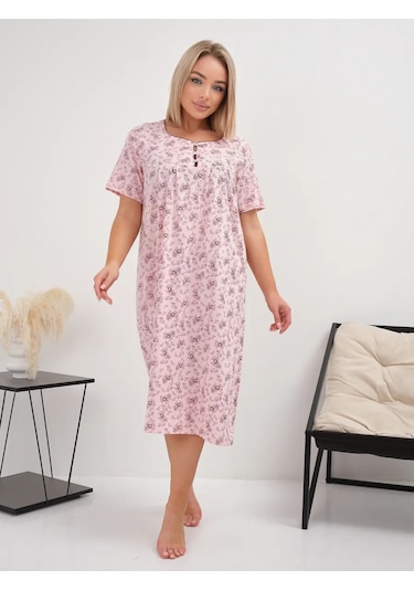 Smıle & Reza Büyük Beden Pamuklu Gecelik 466430459 Pembe