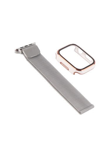 İwatch 45mm Beyaz İçin Temperli Cam Ekran Koruyucu Ve Saat Kayışı Aksesuarlarına Sahip Koruyucu Pc Kılıfı