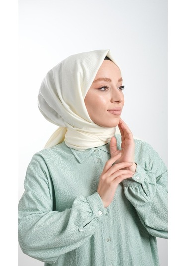 Hürrem Bone 202105_40 Pamuk Düz Klasik Caz Şal Krem