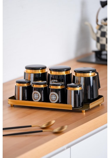 Sonia Suri 8 Parça Cam Tepsili Kavanoz Seti Çok Renkli