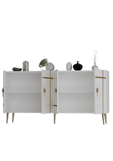 Honest Konsol Tv Sehpası Çok Amaçlı Dolap 150 Cm Beyaz Altın