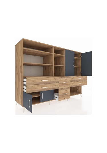 Kronos Dolap 10 Raflı 6 Çekmeceli 4 Kapaklı 220x59x163 Çam-antras Çam-antrasit/çam