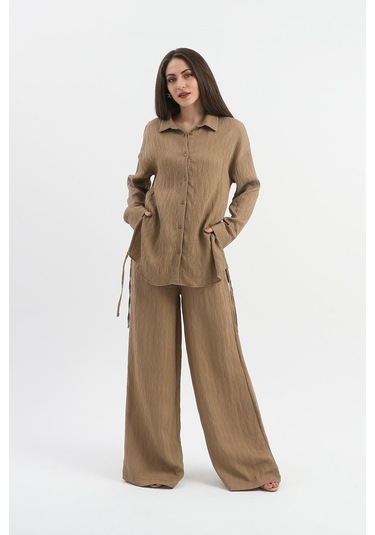 Yandan Bağlamalı Tunik Gömlek - Vizon-vizon Vizon