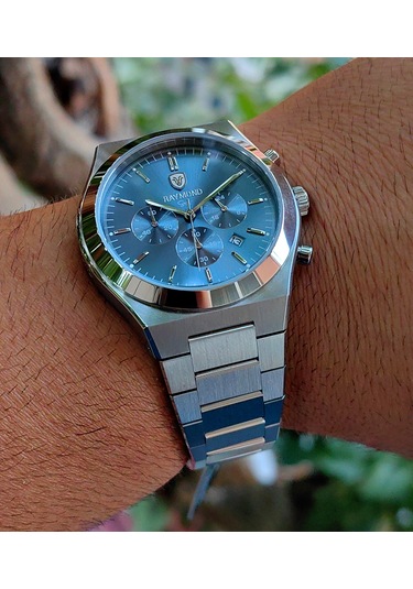 Raymond Star Seri Turkuaz Kadran Çelik Erkek Kol Saati Gümüş