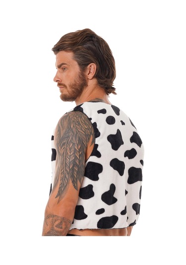 Kolsuz Yelek Siyah Ve Beyaz İnek Baskılı Flanel Yelek Erkekler İçin Tops Cosplay Kostüm Siyah